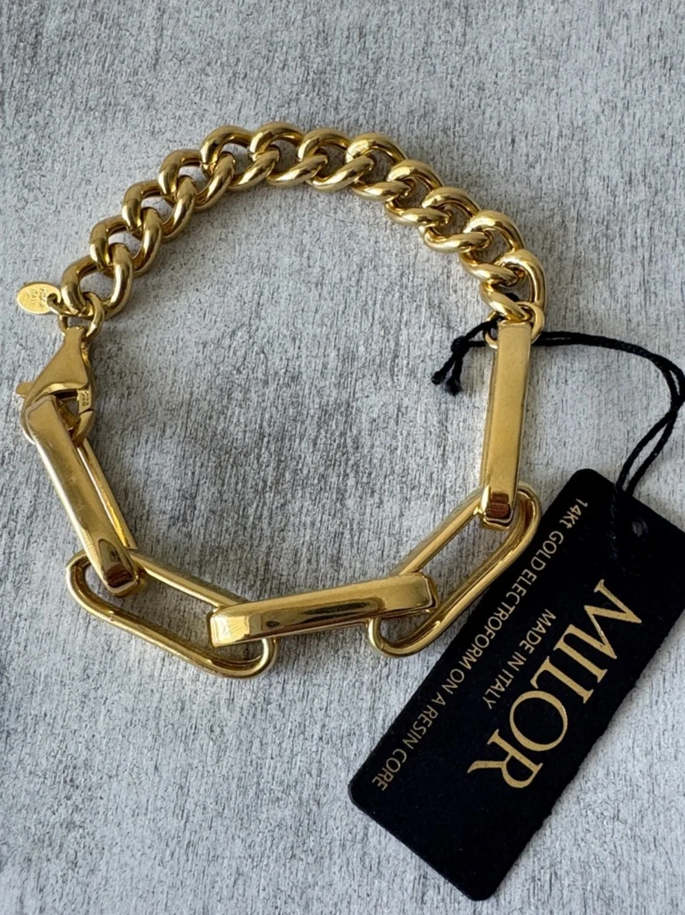 Milor Gold Plated 925 Sterling Silver Chain Link Bracelet Italy 7.5in long